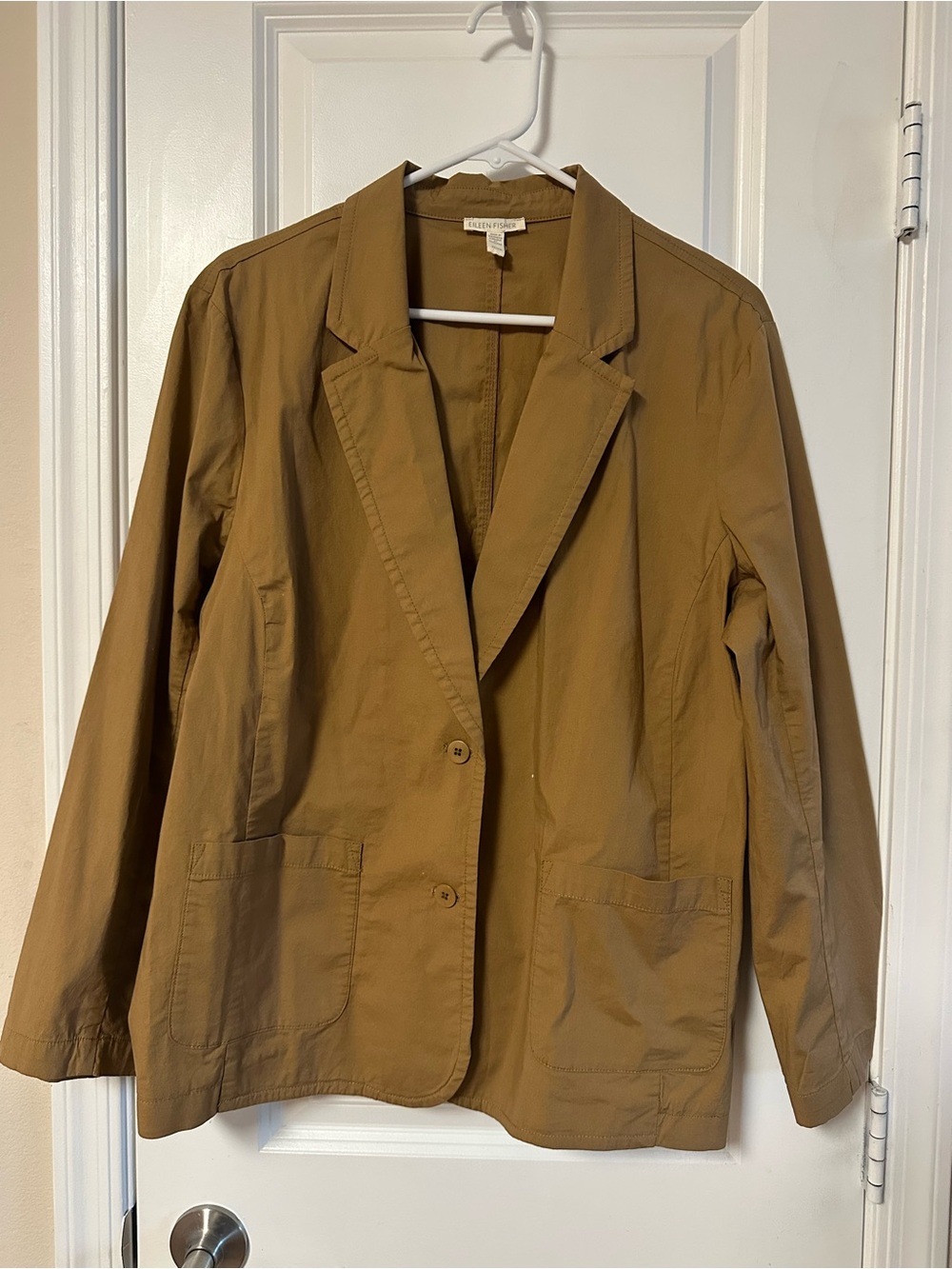 Eileen Fisher Organic Cotton Poplin Blazer Jacket in Camel